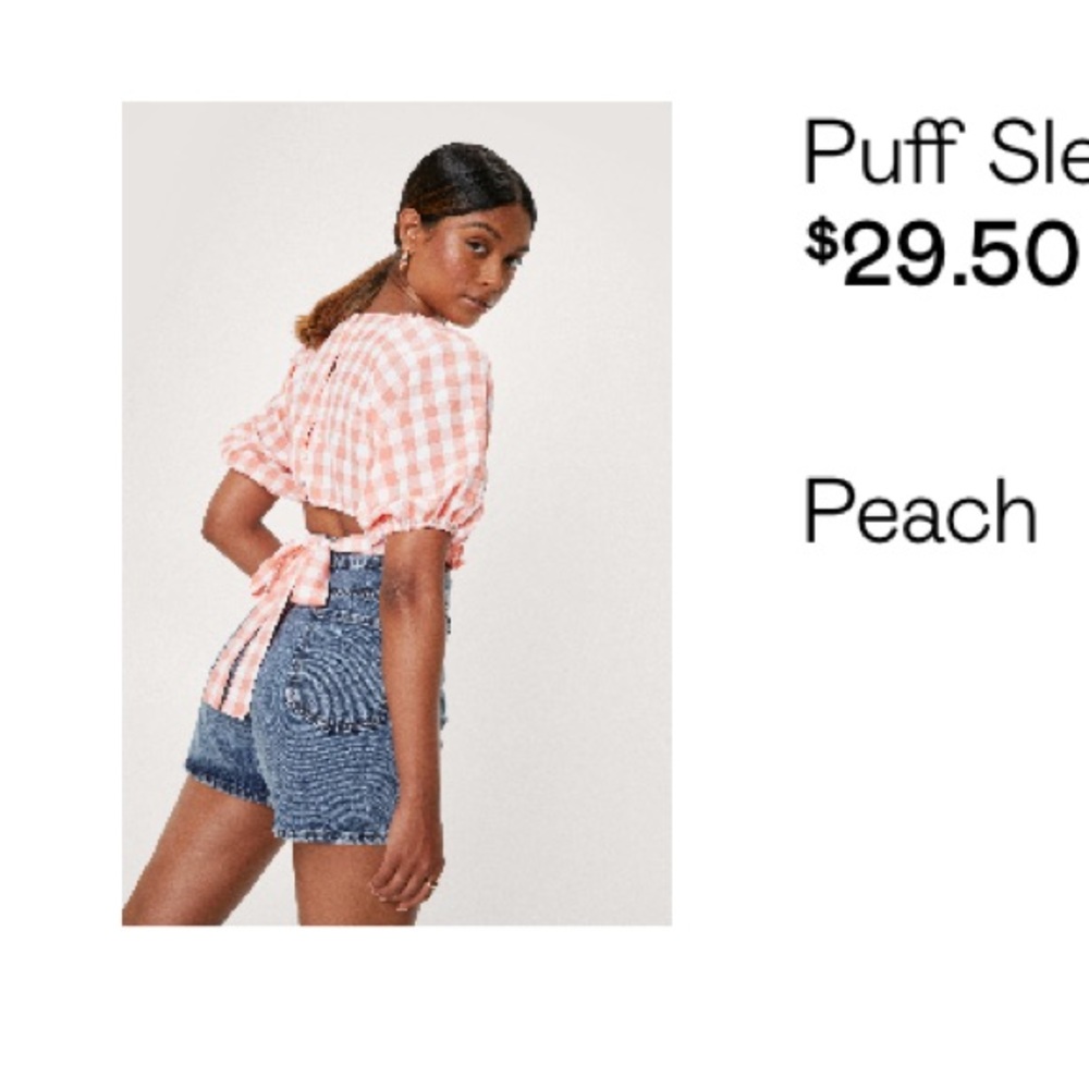 Nasty Gal Puff Sleeve Gingham Top